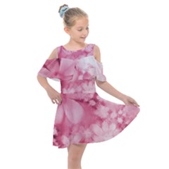 Blush Pink Watercolor Flowers Kids  Shoulder Cutout Chiffon Dress by SpinnyChairDesigns