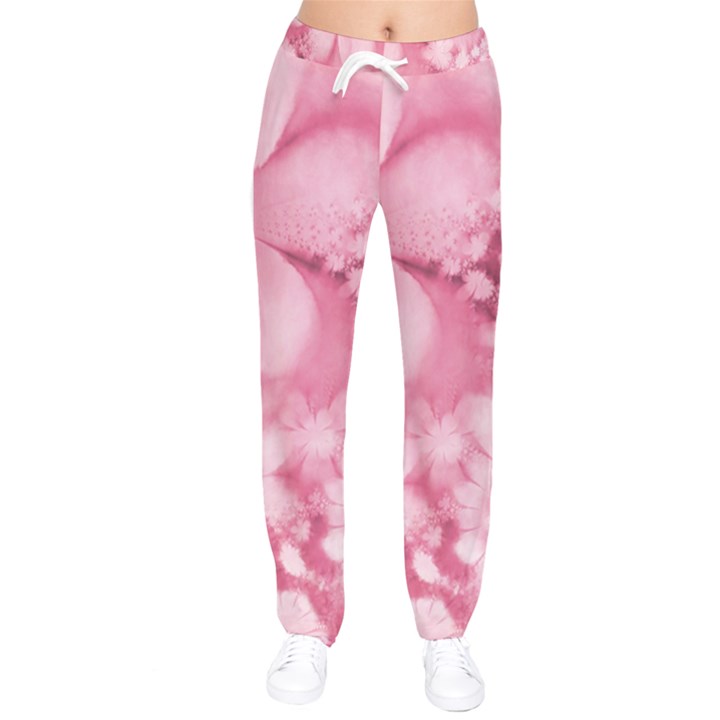 Blush Pink Watercolor Flowers Women velvet Drawstring Pants