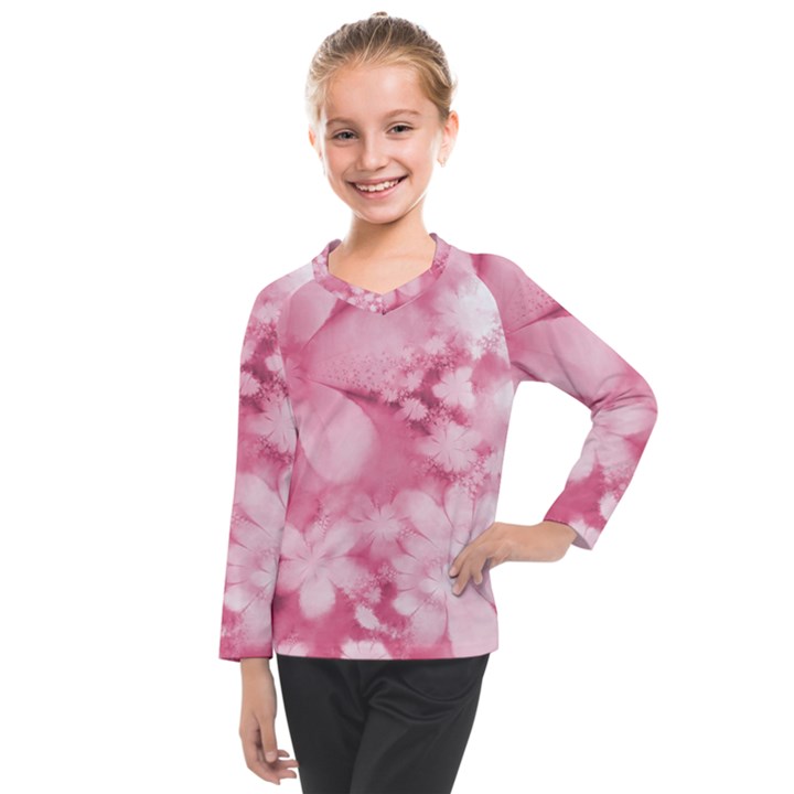 Blush Pink Watercolor Flowers Kids  Long Mesh Tee