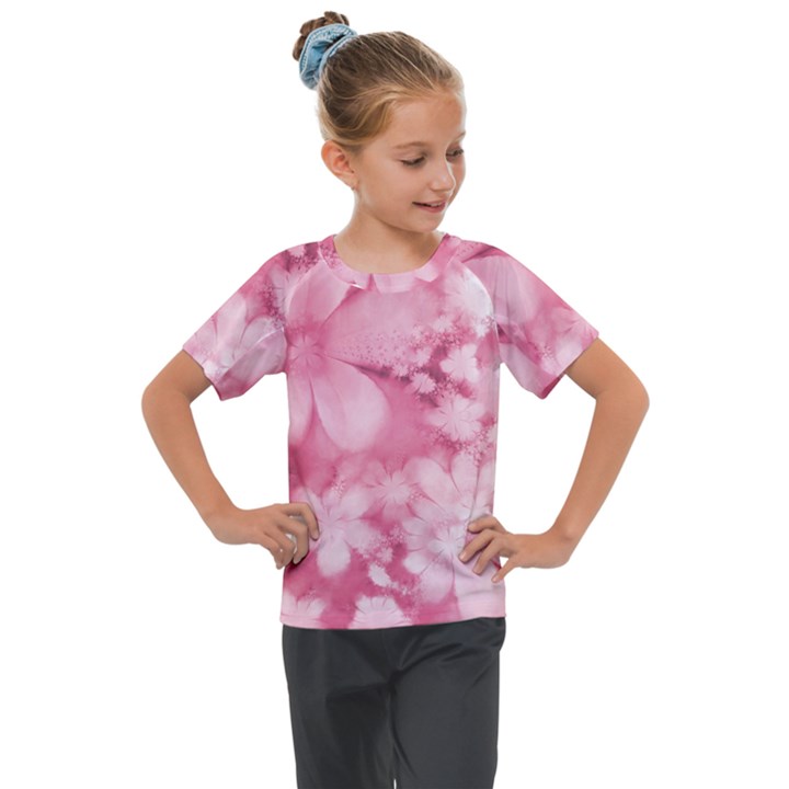 Blush Pink Watercolor Flowers Kids  Mesh Piece Tee