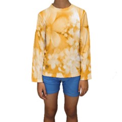 Saffron Yellow Watercolor Floral Print Kids  Long Sleeve Swimwear by SpinnyChairDesigns