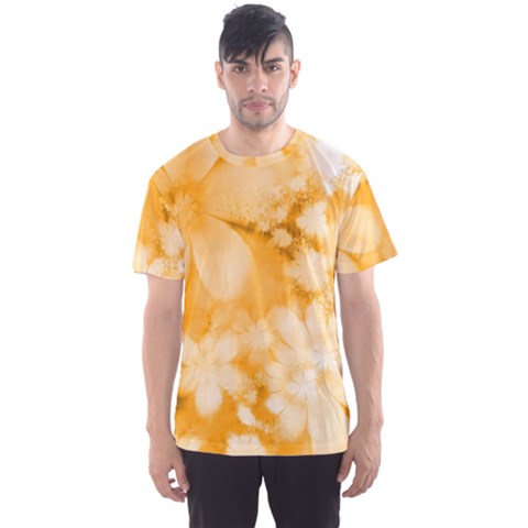 Saffron Yellow Watercolor Floral Print Men s Sport Mesh Tee by SpinnyChairDesigns