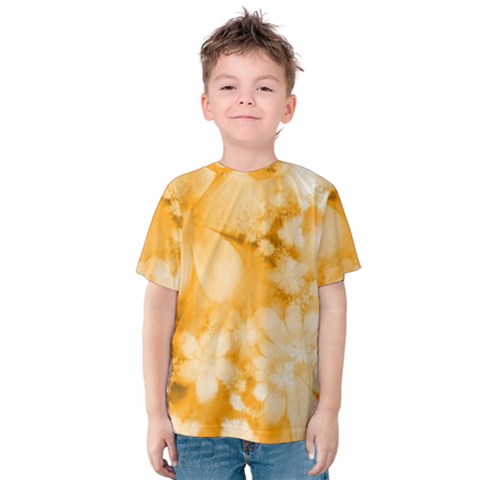 Saffron Yellow Watercolor Floral Print Kids  Cotton Tee by SpinnyChairDesigns