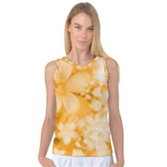 Saffron Yellow Watercolor Floral Print Women s Basketball Tank Top by SpinnyChairDesigns