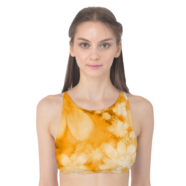 Saffron Yellow Watercolor Floral Print Tank Bikini Top