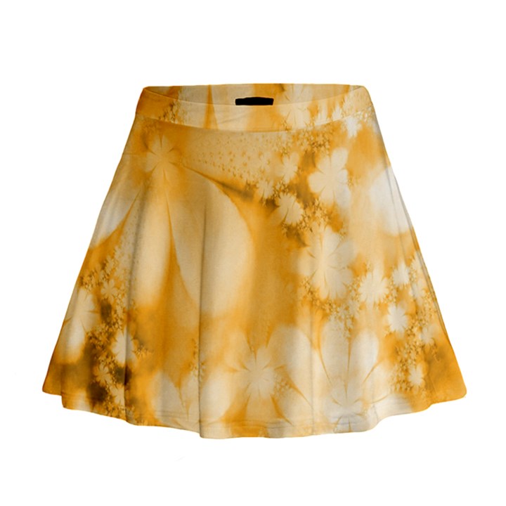 Saffron Yellow Watercolor Floral Print Mini Flare Skirt