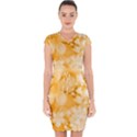 Saffron Yellow Watercolor Floral Print Capsleeve Drawstring Dress  View1