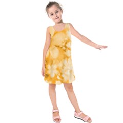 Saffron Yellow Watercolor Floral Print Kids  Sleeveless Dress by SpinnyChairDesigns