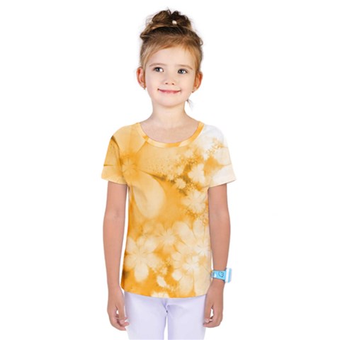 Saffron Yellow Watercolor Floral Print Kids  One Piece Tee by SpinnyChairDesigns