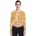 Saffron Yellow Watercolor Floral Print Long Sleeve Zip Up Bomber Jacket View1