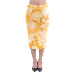 Saffron Yellow Watercolor Floral Print Velvet Midi Pencil Skirt by SpinnyChairDesigns