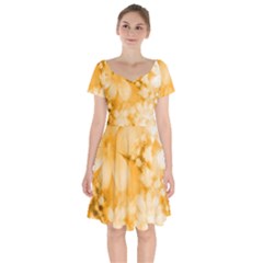 Saffron Yellow Watercolor Floral Print Short Sleeve Bardot Dress by SpinnyChairDesigns