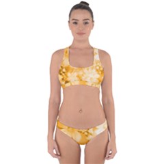 Saffron Yellow Watercolor Floral Print Cross Back Hipster Bikini Set by SpinnyChairDesigns