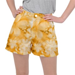 Saffron Yellow Watercolor Floral Print Ripstop Shorts by SpinnyChairDesigns