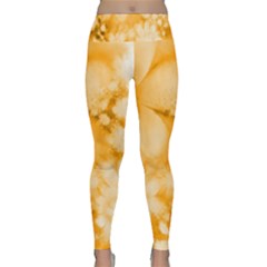 Saffron Yellow Watercolor Floral Print Lightweight Velour Classic Yoga Leggings by SpinnyChairDesigns