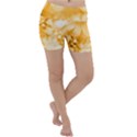 Saffron Yellow Watercolor Floral Print Lightweight Velour Yoga Shorts View1