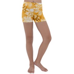 Saffron Yellow Watercolor Floral Print Kids  Lightweight Velour Yoga Shorts by SpinnyChairDesigns