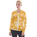 Saffron Yellow Watercolor Floral Print Velour Zip Up Jacket View1