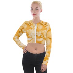 Saffron Yellow Watercolor Floral Print Long Sleeve Cropped Velvet Jacket by SpinnyChairDesigns