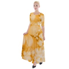 Saffron Yellow Watercolor Floral Print Half Sleeves Maxi Dress