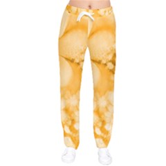 Saffron Yellow Watercolor Floral Print Women Velvet Drawstring Pants by SpinnyChairDesigns