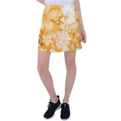 Saffron Yellow Watercolor Floral Print Tennis Skirt by SpinnyChairDesigns