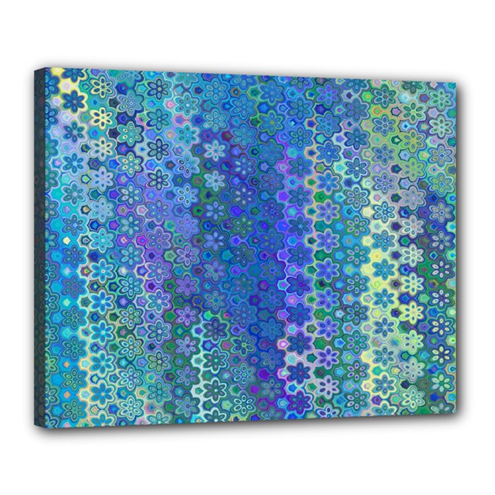 Boho Blue Wildflower Print Canvas 20  x 16  (Stretched)