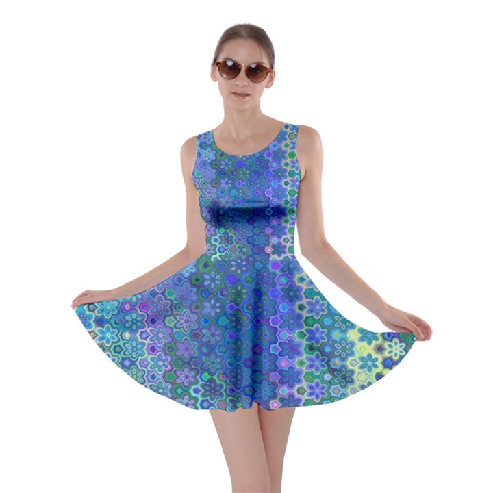 Boho Blue Wildflower Print Skater Dress