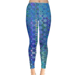 Boho Blue Wildflower Print Leggings  by SpinnyChairDesigns