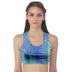 Boho Blue Wildflower Print Sports Bra by SpinnyChairDesigns