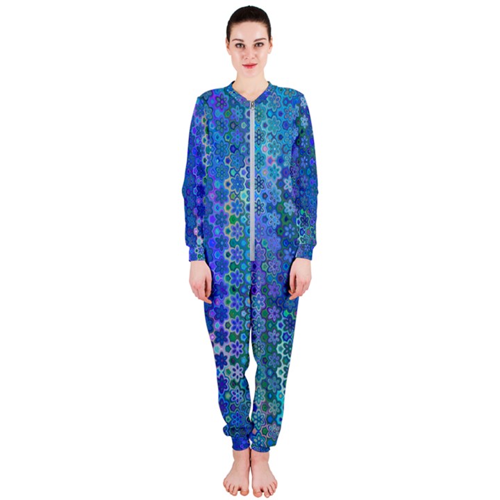 Boho Blue Wildflower Print OnePiece Jumpsuit (Ladies) 