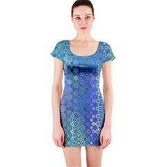 Boho Blue Wildflower Print Short Sleeve Bodycon Dress by SpinnyChairDesigns