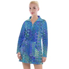 Boho Blue Wildflower Print Women s Long Sleeve Casual Dress by SpinnyChairDesigns