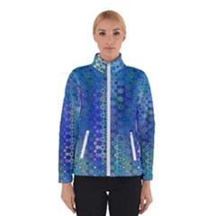 Boho Blue Wildflower Print Winter Jacket by SpinnyChairDesigns