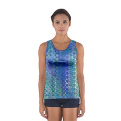 Boho Blue Wildflower Print Sport Tank Top  by SpinnyChairDesigns