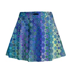 Boho Blue Wildflower Print Mini Flare Skirt by SpinnyChairDesigns