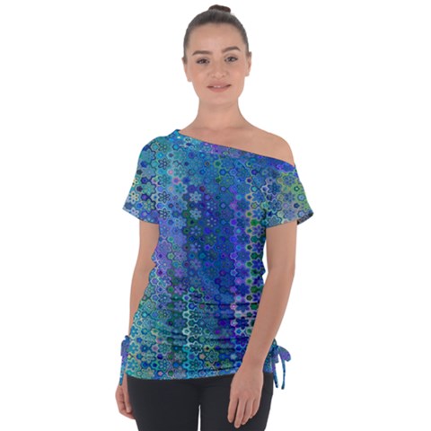 Boho Blue Wildflower Print Tie-up Tee by SpinnyChairDesigns