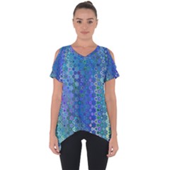 Boho Blue Wildflower Print Cut Out Side Drop Tee by SpinnyChairDesigns