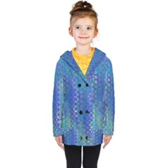 Boho Blue Wildflower Print Kids  Double Breasted Button Coat by SpinnyChairDesigns