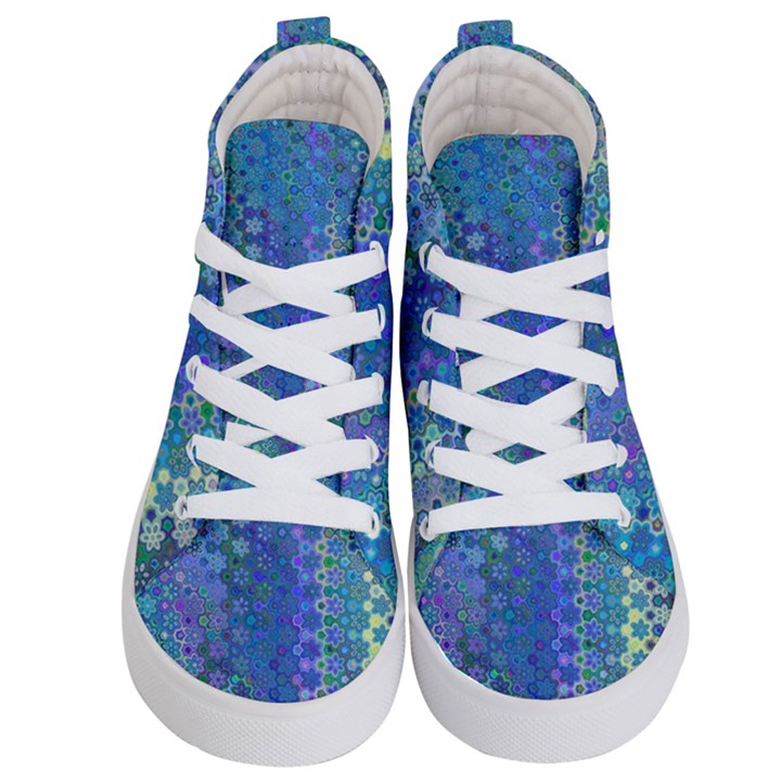 Boho Blue Wildflower Print Kids  Hi-Top Skate Sneakers