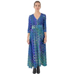 Boho Blue Wildflower Print Button Up Boho Maxi Dress by SpinnyChairDesigns