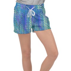 Boho Blue Wildflower Print Velour Lounge Shorts by SpinnyChairDesigns