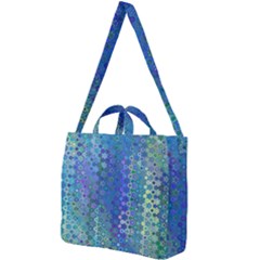 Boho Blue Wildflower Print Square Shoulder Tote Bag by SpinnyChairDesigns