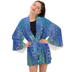 Boho Blue Wildflower Print Long Sleeve Kimono by SpinnyChairDesigns