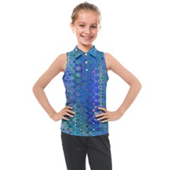 Boho Blue Wildflower Print Kids  Sleeveless Polo Tee