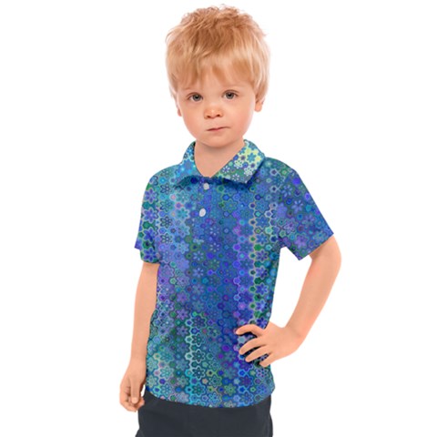 Boho Blue Wildflower Print Kids  Polo Tee by SpinnyChairDesigns