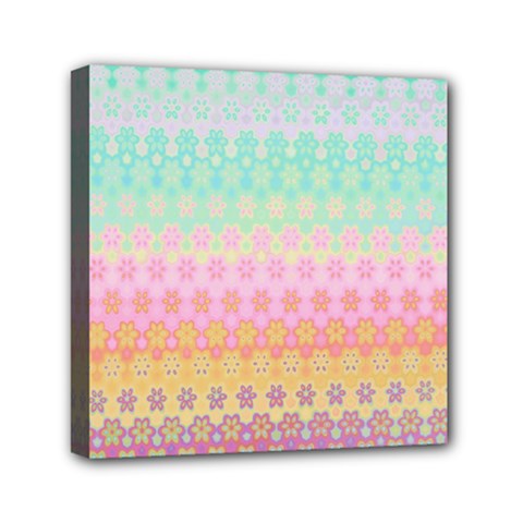 Boho Retro Pastel Floral Pattern Mini Canvas 6  X 6  (stretched) by SpinnyChairDesigns