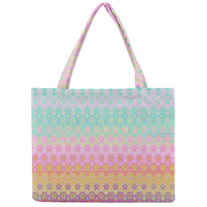 Boho Retro Pastel Floral Pattern Mini Tote Bag