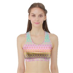 Boho Retro Pastel Floral Pattern Sports Bra With Border by SpinnyChairDesigns