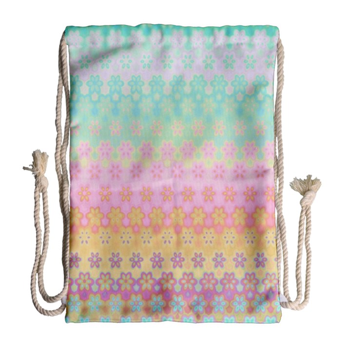 Boho Retro Pastel Floral Pattern Drawstring Bag (Large)